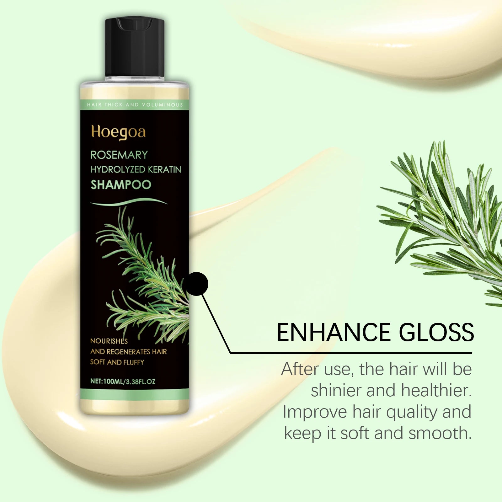 Hoegoa 100ml Rosemary Thickening Hair Shampoo Plant Oil Control Nourish Scalp Repair Split Ends Fluffy Refreshing Hair Shampoo