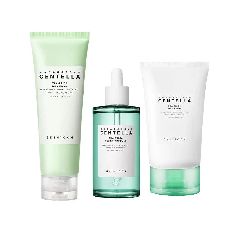 SKIN1004 Korean Centella Tea-Trica BHA Foam Cleanser Purifying Toner Face Ampoule Serum and B5 CreamRelief Skincare Products Set