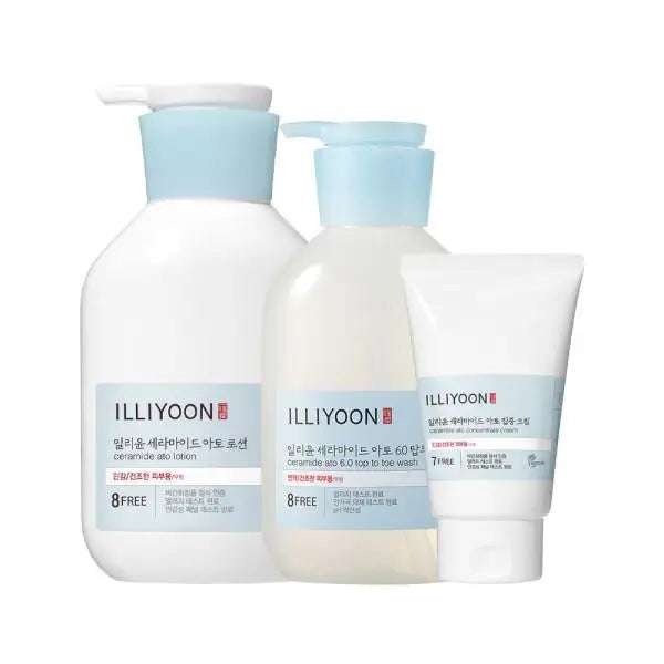 ILLIYOON Ceramide Ato Lotion 528ml + Top to Toe Wash 500ml + Concentrate Cream 200ml