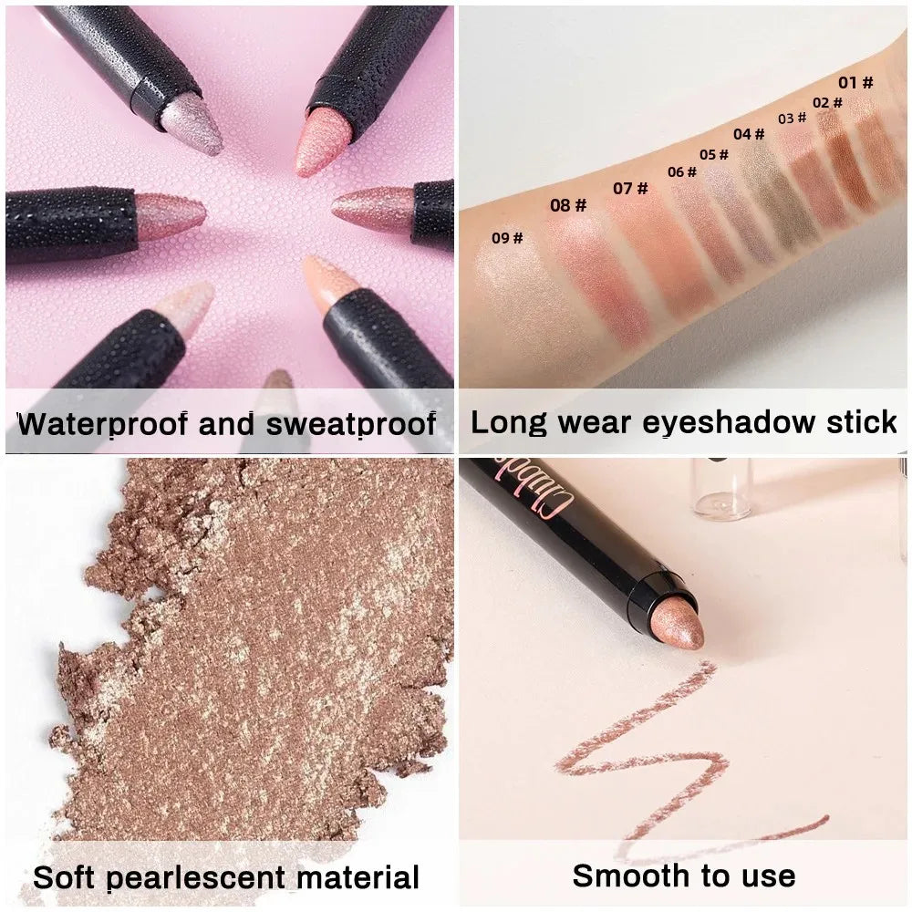 6-Piece 9-Color Eye Shadow Stick Set with 8-Color Pearlescent And 1-Matte Sleeping Silkworm Contour Highlight Eyeshadow Sticks