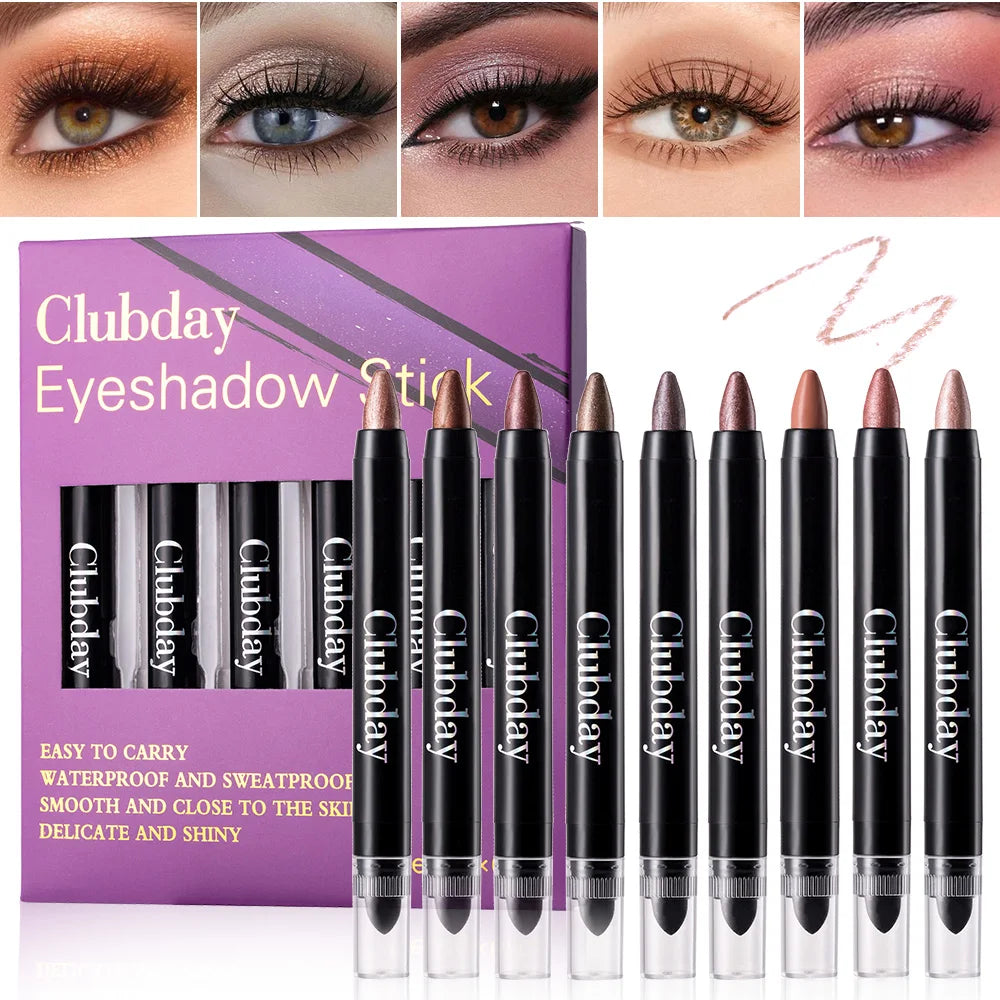 6-Piece 9-Color Eye Shadow Stick Set with 8-Color Pearlescent And 1-Matte Sleeping Silkworm Contour Highlight Eyeshadow Sticks