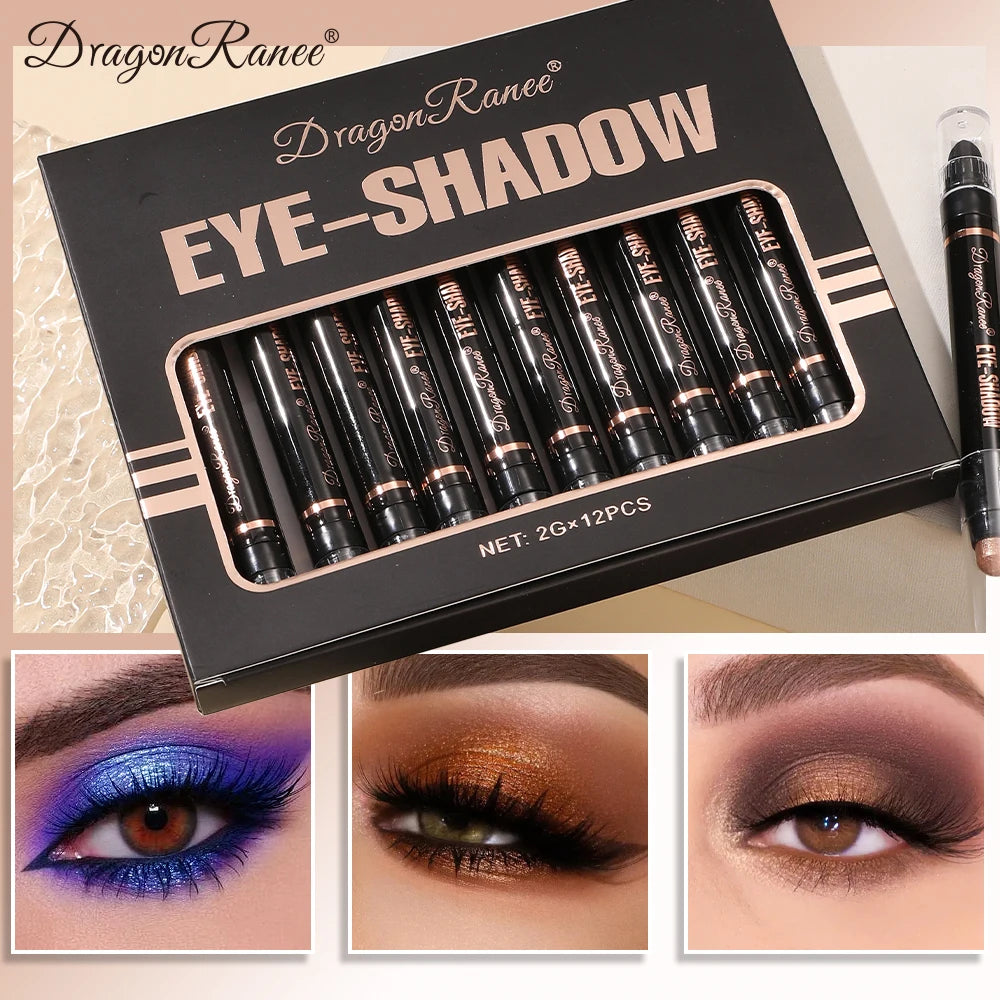 12-Piece Eye Shadow Pen Set, Pearlescent Fine Shimmer, Delicate Silky, Non-Smudged Eye Shadow, Eye Modification, Long-Lasting Ma