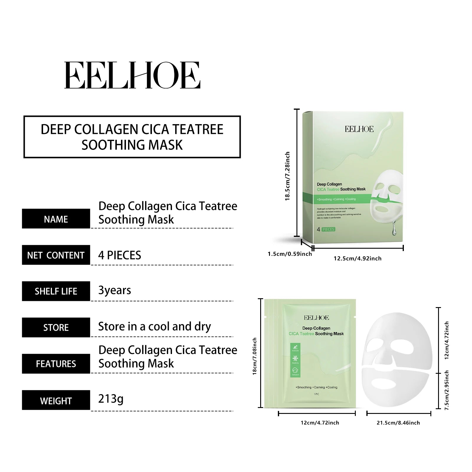 EELHOE Collagen Tea Tree Skin Care Mask Makes Skin Silky Smooth and Inspires Skin Vitality