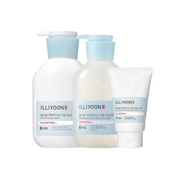ILLIYOON Ceramide Ato Lotion 528ml + Top to Toe Wash 500ml + Concentrate Cream 200ml