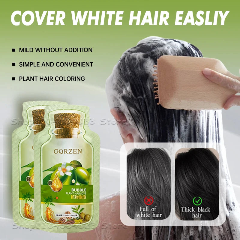 1/5/10pcs 30ML Bubble Plant Hair Dye Shampoo Gray Hair Covering Shampoo Pure Natural Herbal Shampoo White Hair Treatment