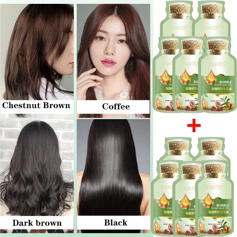 1/5/10pcs 30ML Bubble Plant Hair Dye Shampoo Gray Hair Covering Shampoo Pure Natural Herbal Shampoo White Hair Treatment