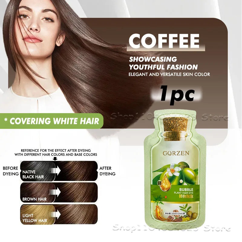 1/5/10pcs 30ML Bubble Plant Hair Dye Shampoo Gray Hair Covering Shampoo Pure Natural Herbal Shampoo White Hair Treatment