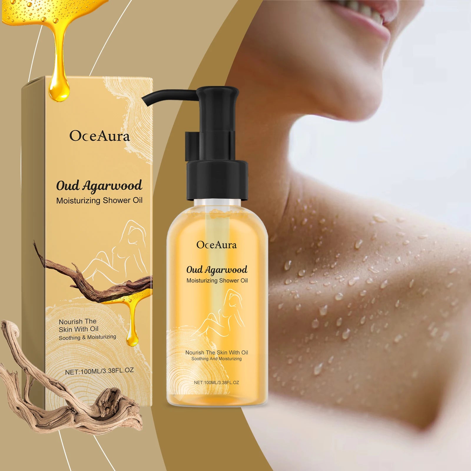 Agarwood Moisturizing Shower Oil - Luxurious Hydrating Body Wash for Dry Skin - Nourishing & Soothing Formula -100ml / 3.38FL OZ