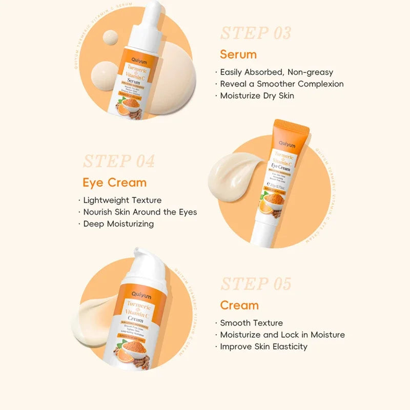 Quiyum 5PCS Set Facial Moisturizer - Turmeric & Vitamin C Skin Care for Brightening Hydrating - Anti-Aging Beauty Essentials