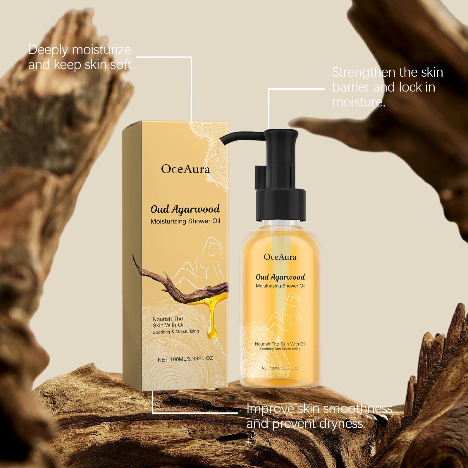 Agarwood Moisturizing Shower Oil - Luxurious Hydrating Body Wash for Dry Skin - Nourishing & Soothing Formula -100ml / 3.38FL OZ